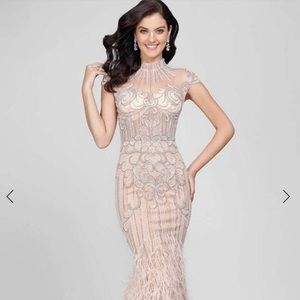 Terani Couture - Feathered High Neck Mermaid Dress size 8